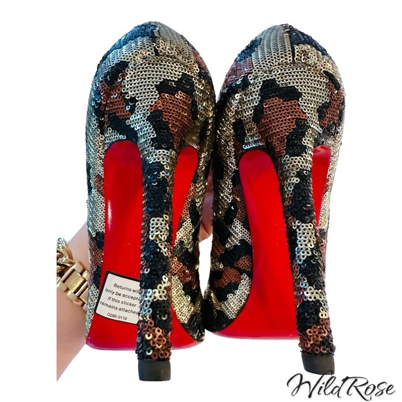 CHRISTIAN LOUBOUTIN BROWN SILVER BLACK LEOPARD PAILLETTES SEQUIN PIGALLE 36.5 - Picture 8 of 16